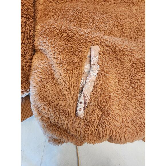 American Eagle Reversible Puffer Jacket Brown Teddy Sherpa Floral - Picture 5 of 12